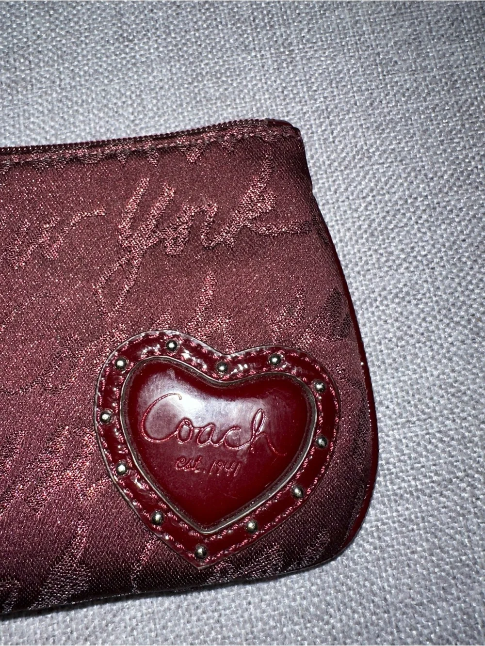 Coach Burgundy Heart Patch Wristlet